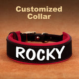 Custom Wide Leather Dog Collar Soft Padded Free Print Name Number