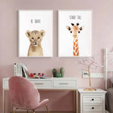 Nursery Canvas Wall Prints with baby Animals Lion Tiger Elephant Giraffe Baby Room Decor