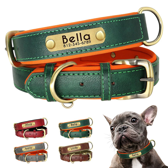 Customized Soft Padded Leather Dog Collars ID Nameplate