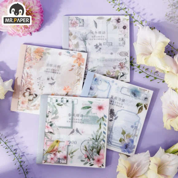 Light Retro Floral Sticker Book Four Seasons Theme DIY Diary Journal Scrapbooking