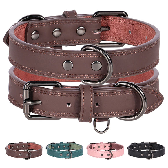Soft Durable Genuine Leather Dog Collar for Small Medium Large Dogs
