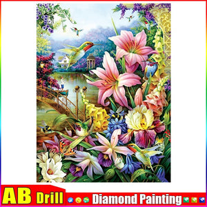 5D DIY Diamond Painting Kits -Full Square / Round Drill "Bird Flower Scenery"