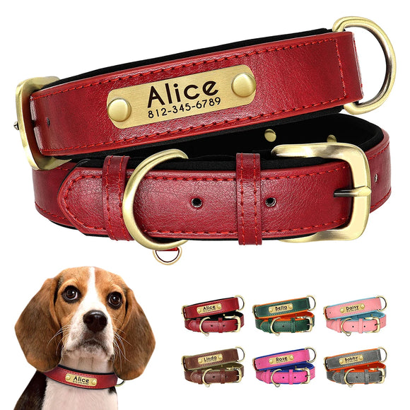 Personalized Dog Collar Customized Leather Padded Dog Collars Free Engraved ID Tag Nameplate