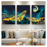 Wall Art Canvas Prints  Gold Whale and Sea Home Decor