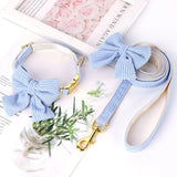 Cute Dog Collar Leash Set With Bowknot Soft Velvet Collars For Small Medium Dogs