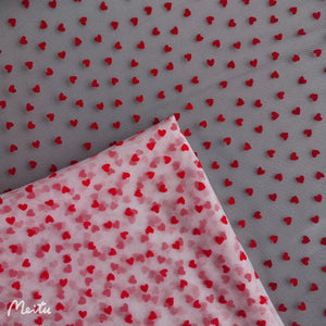 1 Yard High-quality Soft Red Heart Flocked Wave Dot Mesh Tulle Fabric