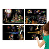 Scratch Painting Kit 4 Sheets Rainbow Engraving Painting Landscape For Adults And Kids