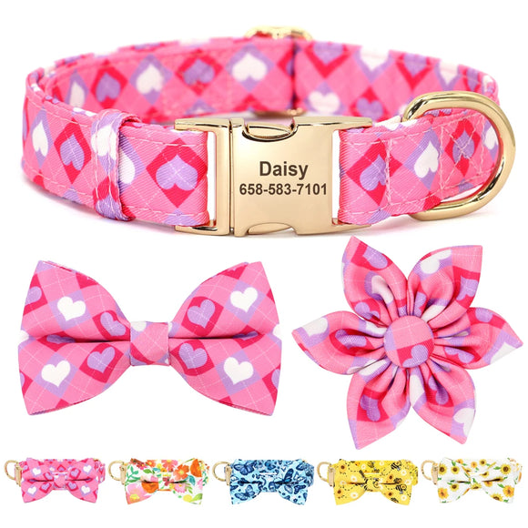 Personalized Dog Collar Cute Bowknot Flower For Small to Large Dogs