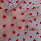 1 Yard High-quality Soft Red Heart Flocked Wave Dot Mesh Tulle Fabric