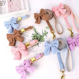 Cute Dog Collar Leash Set With Bowknot Soft Velvet Collars For Small Medium Dogs