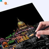 Scratch Painting Kit 4 Sheets Rainbow Engraving Painting Landscape For Adults And Kids