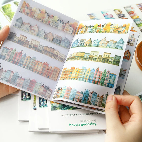 20 pcs/book PET Die cut Stickers Long strip landscape Junk Journal DIY scrapbooking