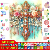 5D DIY Diamond Embroidery Full Square/round Fairy Dust AB Diamond Painting  "Rose Cross"