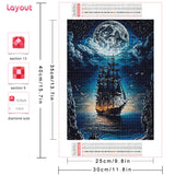 5D DIY  Full Square/ Round  Drill Diamond Painting  "Ship and moon"