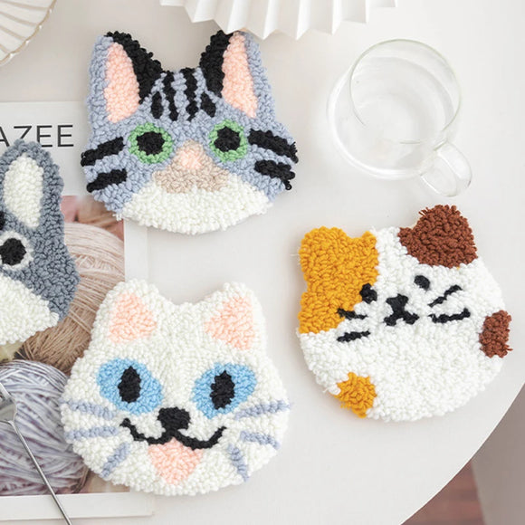 DIY Punch Needle Coaster Set Cats  Kit for  Beginner