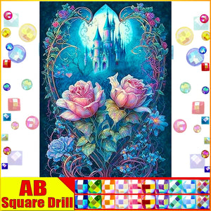 5D DIY Diamond Embroidery Full Square/round Fairy Dust AB Diamond Painting "Scenery Rose Castle"