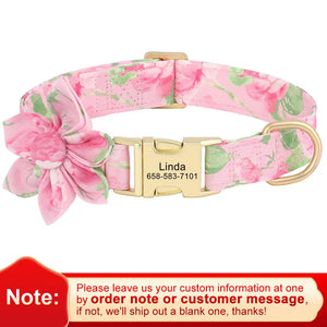 Nylon Personalized Dog Collar  With Flower Adjustable For Small Medium Large Dogs