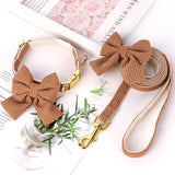 Cute Dog Collar Leash Set With Bowknot Soft Velvet Collars For Small Medium Dogs