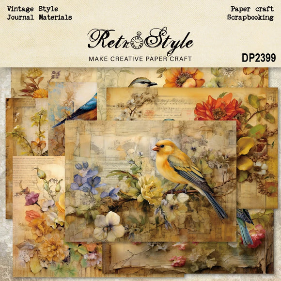 8 sheets A5 size Vintage Style Birds Scrapbooking patterned paper