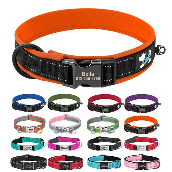 Reflective Personalized Dog Collar ID Nylon Collar Soft Padded  for Small to Large Dogs