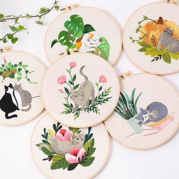 DIY Cat Pattern  Embroidery kits Easy For Beginners