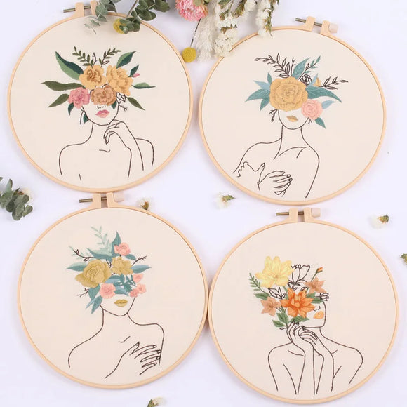 DIY Ladies with flowers Embroidery Kit for Beginners