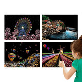 Scratch Painting Kit 4 Sheets Rainbow Engraving Painting Landscape For Adults And Kids