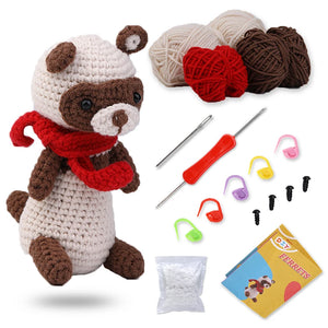 KRABALL Crochet Animal Kit for Beginners With Video Tutorial Cotton Knitting Yarn Thread Needles Hook Knit Tool Set DIY Craft