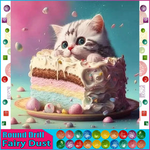 5D DIY Diamond Embroidery Full Square/round Fairy Dust AB Diamond Painting "Cake and Cat" Decor