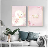 Wall Art Canvas Prints  Cartoon Girl Unicorn Swan Horse Flower Crown Wall Art Canvas Painting Nordic Posters And Prints Wall Pictures Kids Room Decor