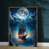 5D DIY  Full Square/ Round  Drill Diamond Painting  "Ship and moon"