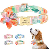 Nylon Personalized Dog Collar  With Flower Adjustable For Small Medium Large Dogs