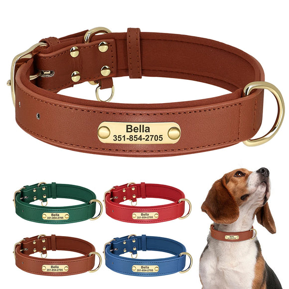 Personalized Dog Collar Soft Leather Dogs ID Tag Collars Engraved Nameplate