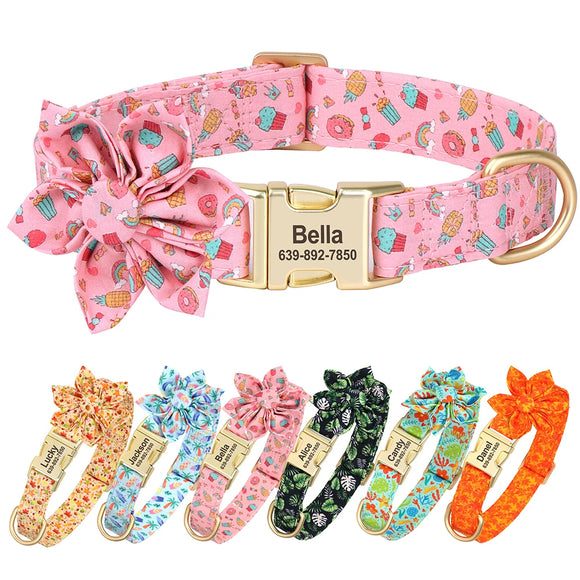 Personalized Nylon Dog Collar  Puppy Collars With Flower