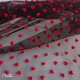 1 Yard High-quality Soft Red Heart Flocked Wave Dot Mesh Tulle Fabric