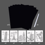 10PCS Scratch Paper and 5PCS Animal Building Stencil Magic Template  DIY Crafts Children Gifts