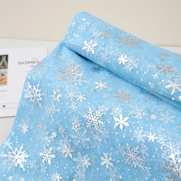 150cm Width 1meter/lot  Snowflake Printed Gauze Polyester Mesh Tulle Fabric Fabric for Wedding Party Decoration