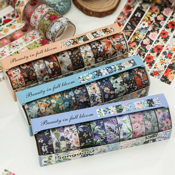 10 Rolls Retro Flowers Washi Tapes Junk Journal DIY scrapbooking