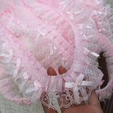 5CM Wide Pink Embroidery 3D Flower Tulle Lace Fabric Trim Ribbon