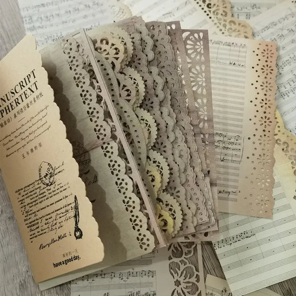 Retro Creative Material Paper Lace Hollow Border Letter Junk Journal DIY scrapbooking