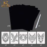 10PCS Scratch Paper and 5PCS Animal Building Stencil Magic Template  DIY Crafts Children Gifts