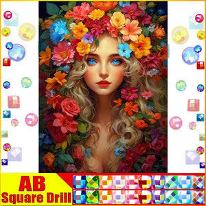 5D DIY Diamond Embroidery Full Square/round Fairy Dust AB Diamond Embroidery "Portrait Beauty Flower"