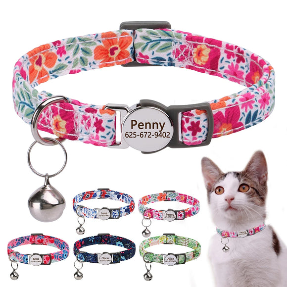 Personalized Cat Kitten Collar Quick Release Print Nylon  With Bell