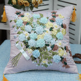 DIY flower ribbon Embroidery cushion cover pillow throw 45X45cm