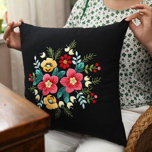 DIY Embroidery Flower Kit Pillow Cushion Case Cross Stitch Set