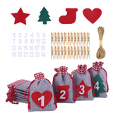24pcs Christmas Advent Calendar Bag Linen Wall Hanging  With Clips & Wooden Signs