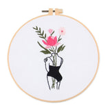 Flower and Black Cat Pattern Embroidery Set Beginner DIY Embroidery