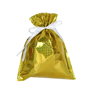 Drawstring Merry Christmas Gift Bags Large Gold Silver Packaging Bag  5Pcs