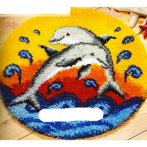 Latch hook DIY rug kit preprinted "Dolphins" 3 sizes