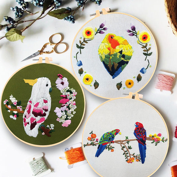 DIY Embroidery  Cockatoo Parrots Needlework for Beginner Cross Stitch kit